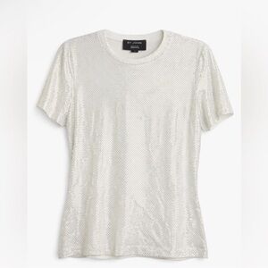St. John Knit Top Small Metallic Silver Short Sleeve Stretch Designer